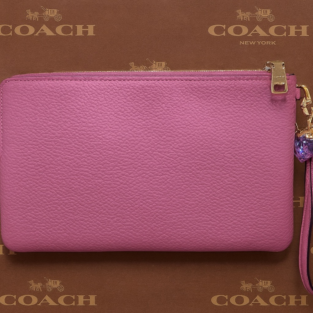 COACH Pebbled Leather Double Zip Wristlet F87587 | Pink Mauve | EUC | MSRP $178 - Picture 2 of 10